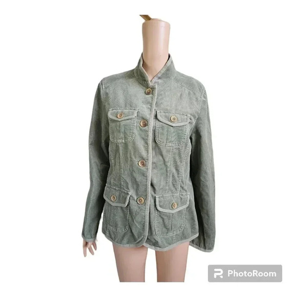 VTG L.L.Bean Petite M Jacket Long Sleeve Button Front Corduroy Olive Green - Picture 1 of 8